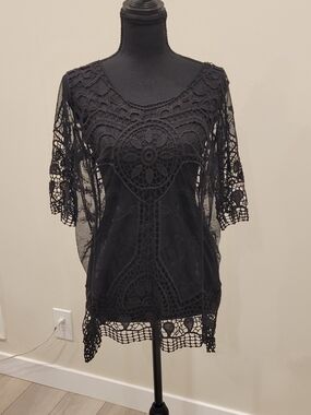 Ricki's Black Crochet Lace Overlay Top